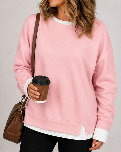 Women's Fake Two Piece Layered Crewneck Sweatshirt