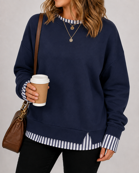 Women's Fake Two Piece Layered Crewneck Sweatshirt