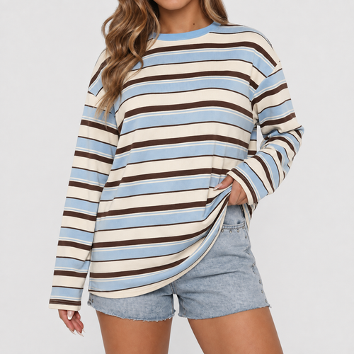 Relaxed Striped Long-Sleeve Knit Top