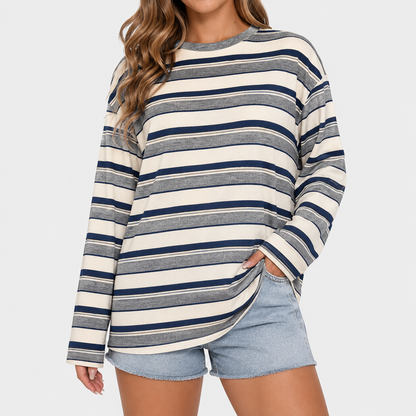 Relaxed Striped Long-Sleeve Knit Top