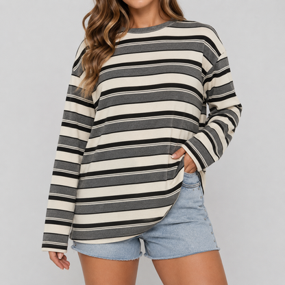 Relaxed Striped Long-Sleeve Knit Top
