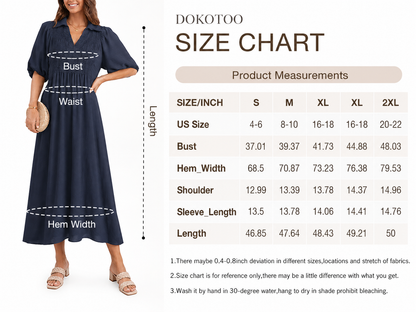 Women 2026 Casual Dresses V Neck Puff Sleeve Empire Waist A-Line Maxi Dress