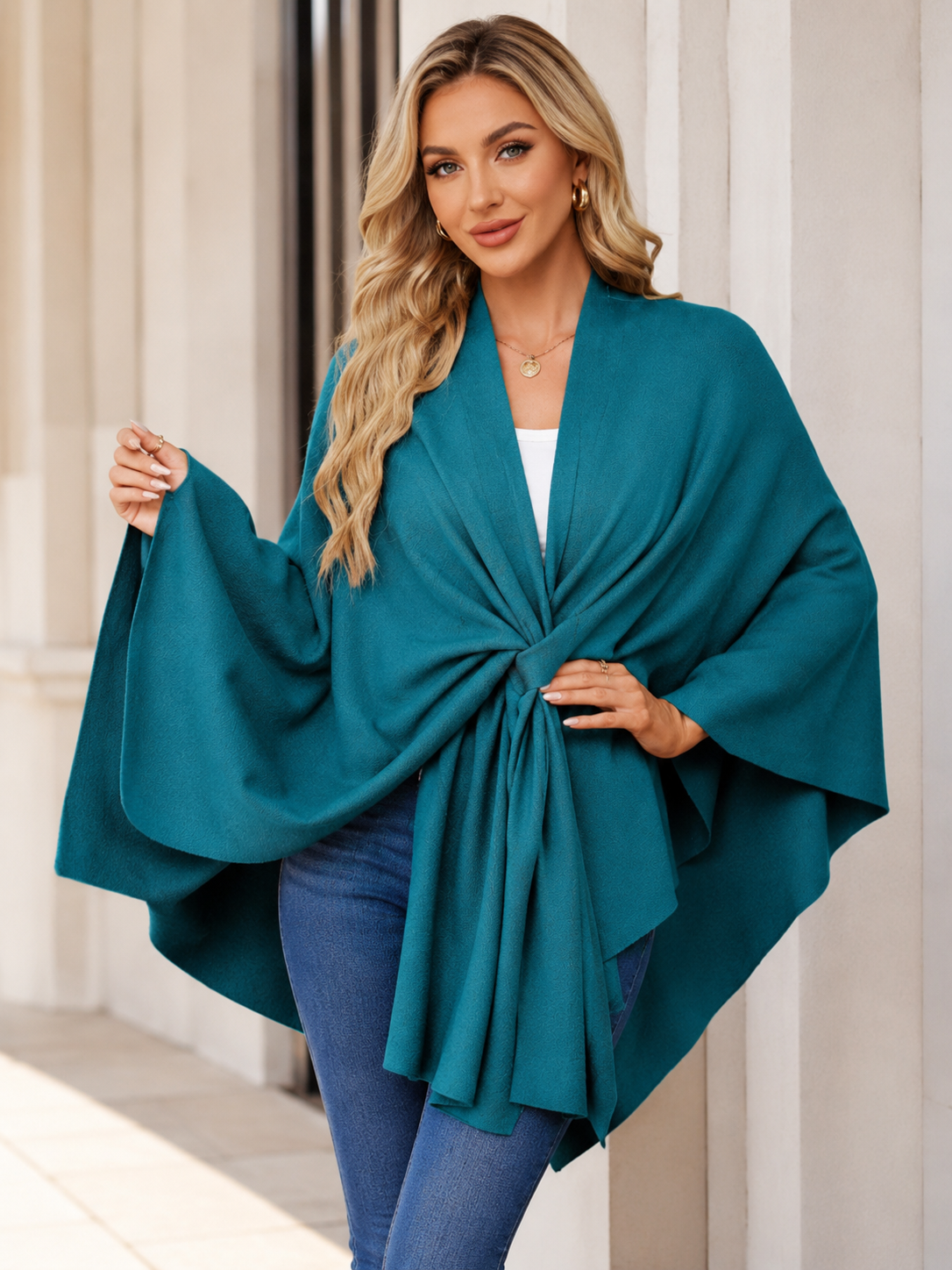 Elegant Shawl Wraps Soft Open Front Poncho Sweater