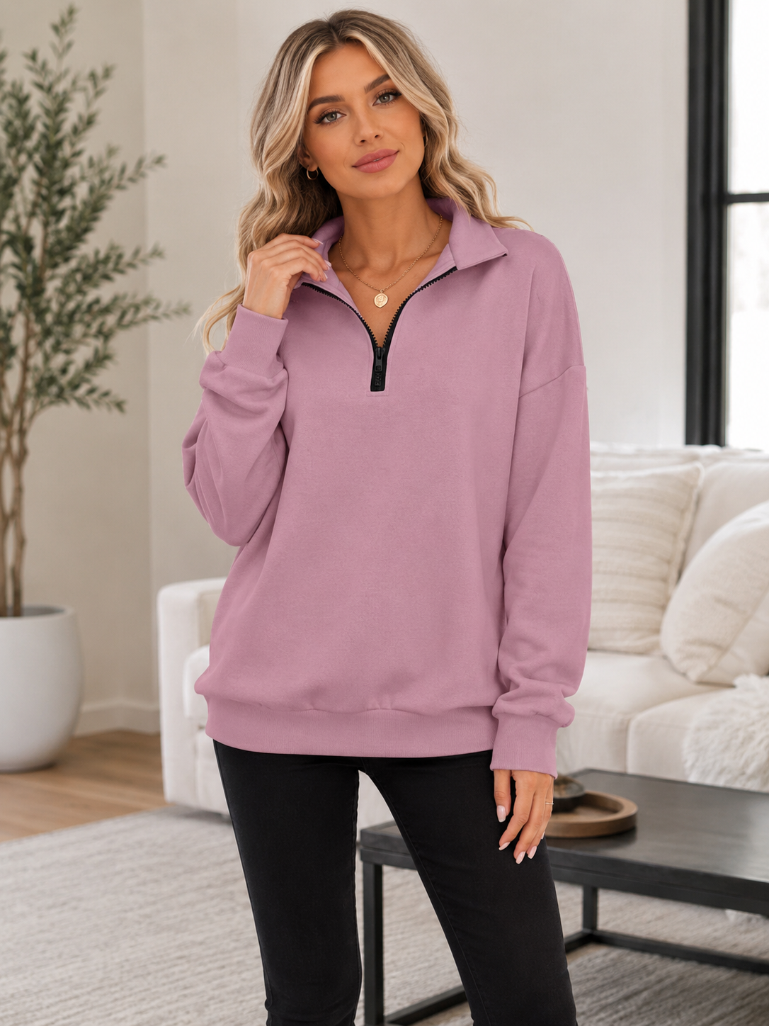⏰Hot Sale-Womens Zip-Up Dropped Shoulder Sweatshirt