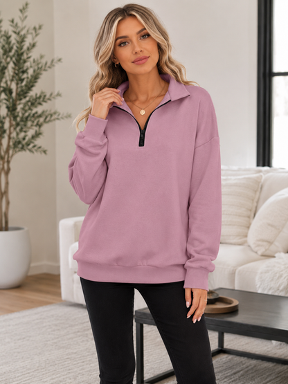 ⏰Hot Sale-Womens Zip-Up Dropped Shoulder Sweatshirt
