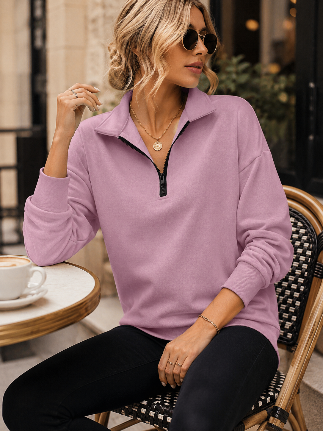 ⏰Hot Sale-Womens Zip-Up Dropped Shoulder Sweatshirt