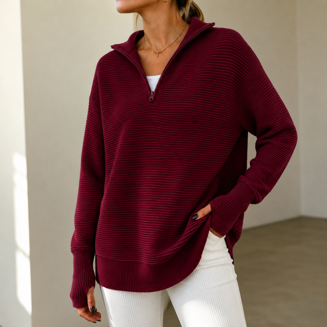 Women's Quarter‑Zip Knit Pullover Sweater