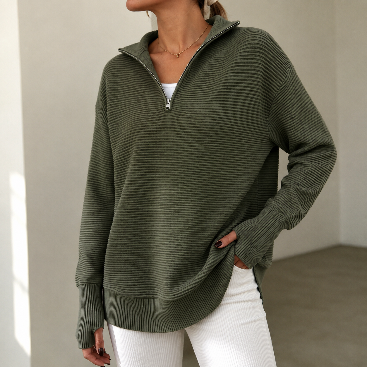 Women's Quarter‑Zip Knit Pullover Sweater