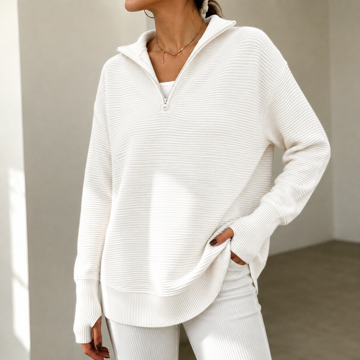 Women's Quarter‑Zip Knit Pullover Sweater