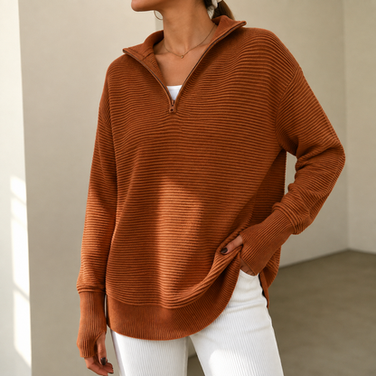 Women's Quarter‑Zip Knit Pullover Sweater
