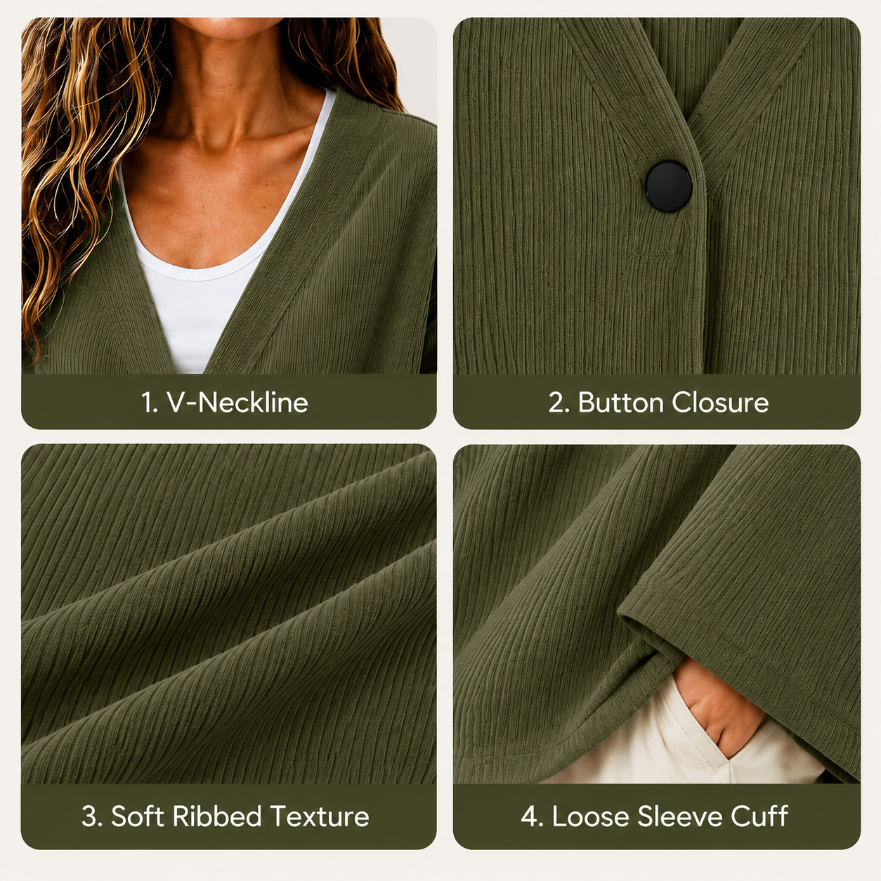 Women's Button Up Loose V Neck Corduroy Knit Cardigan Sweater, Long Sleeve Open Front Comfy Elegant Dressy Casual Outerwear Coat, Basic Fall Tops 2026