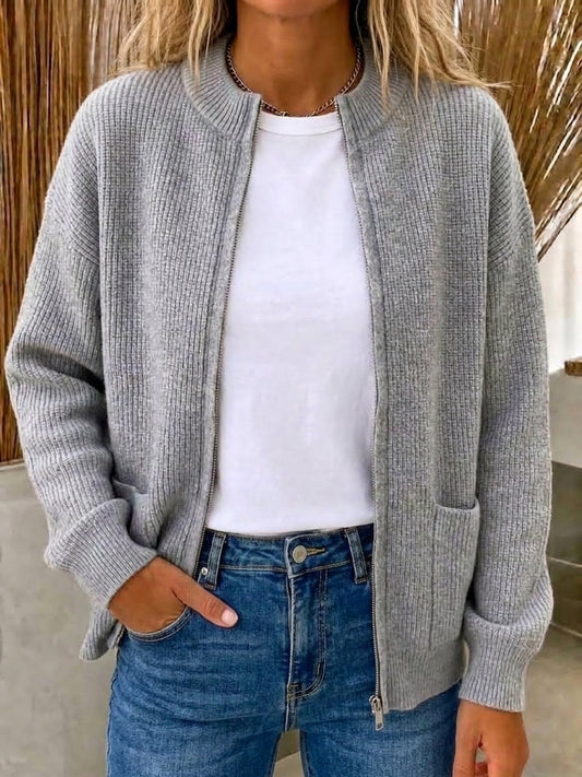 CLEARANCE 💥 Women's Casual Solid Zipper Knitted Cardigan Jacket