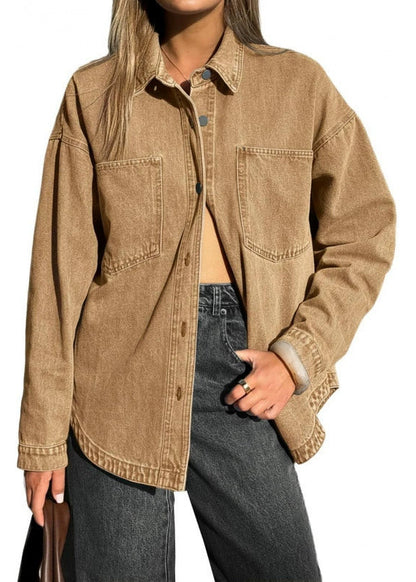 Women's Vintage-Wash Oversized Denim Shirt Jacket