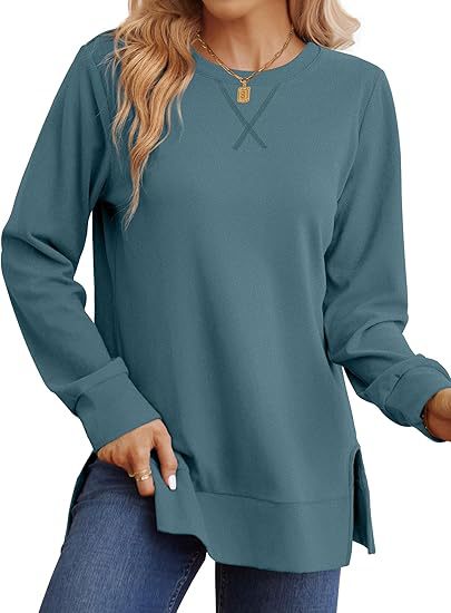 Women Loose Long Sleeve Tunic Top Side Slit