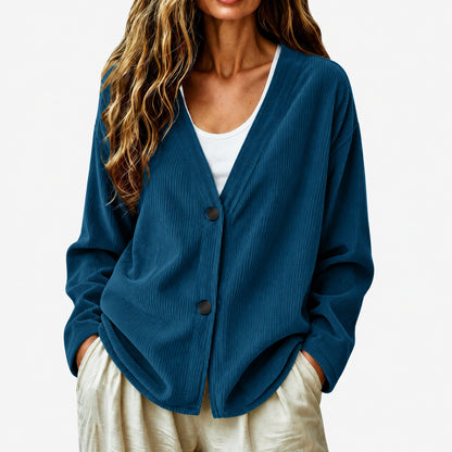 Women's Button Up Loose V Neck Corduroy Knit Cardigan Sweater, Long Sleeve Open Front Comfy Elegant Dressy Casual Outerwear Coat, Basic Fall Tops 2026