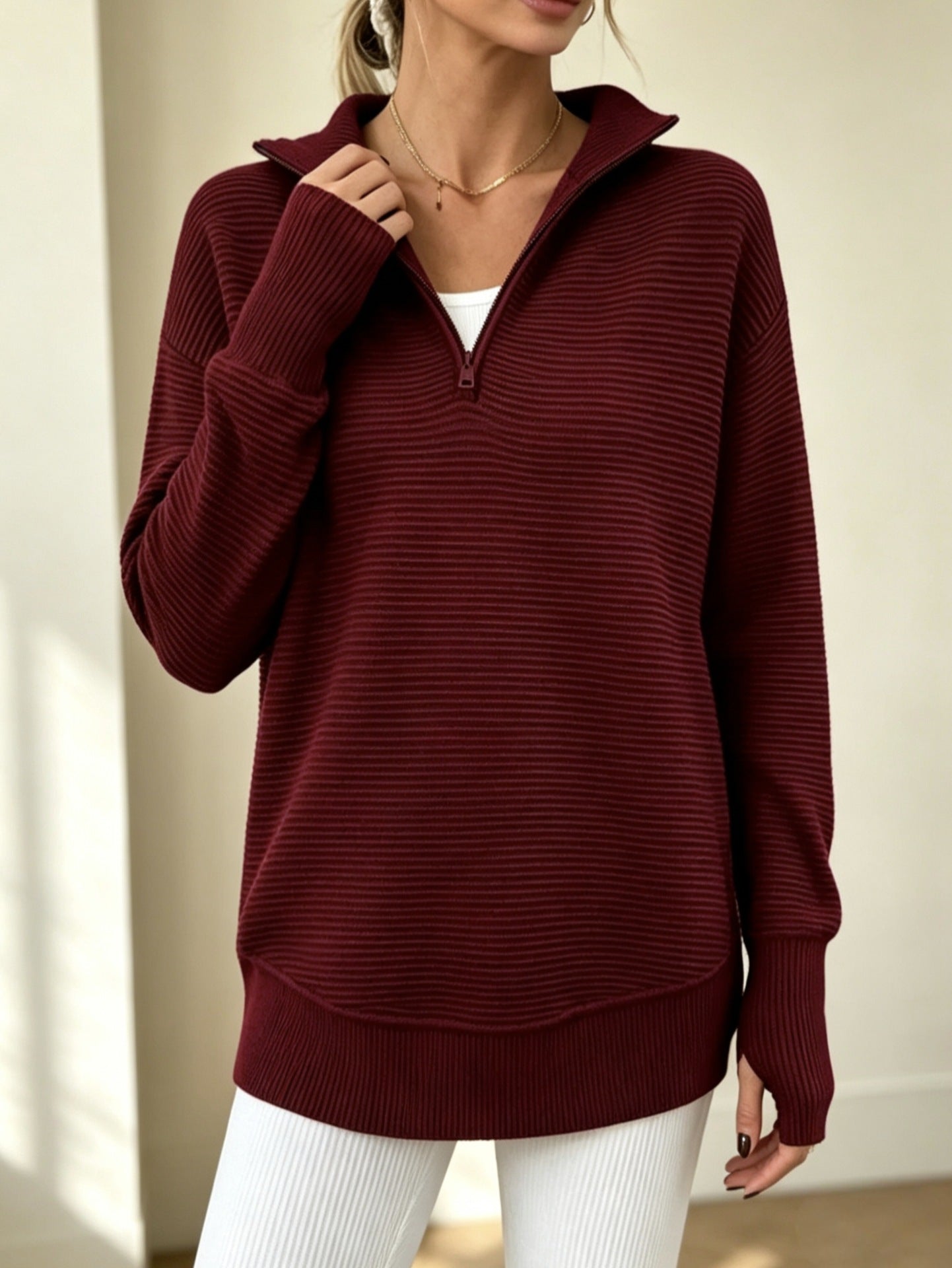 Women's Quarter‑Zip Knit Pullover Sweater