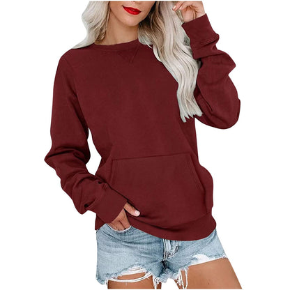 Women's Oversized Crewneck Sweatshirt with Kangaroo Pocket
