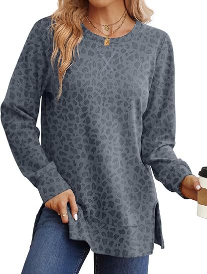 Women Loose Long Sleeve Tunic Top Side Slit