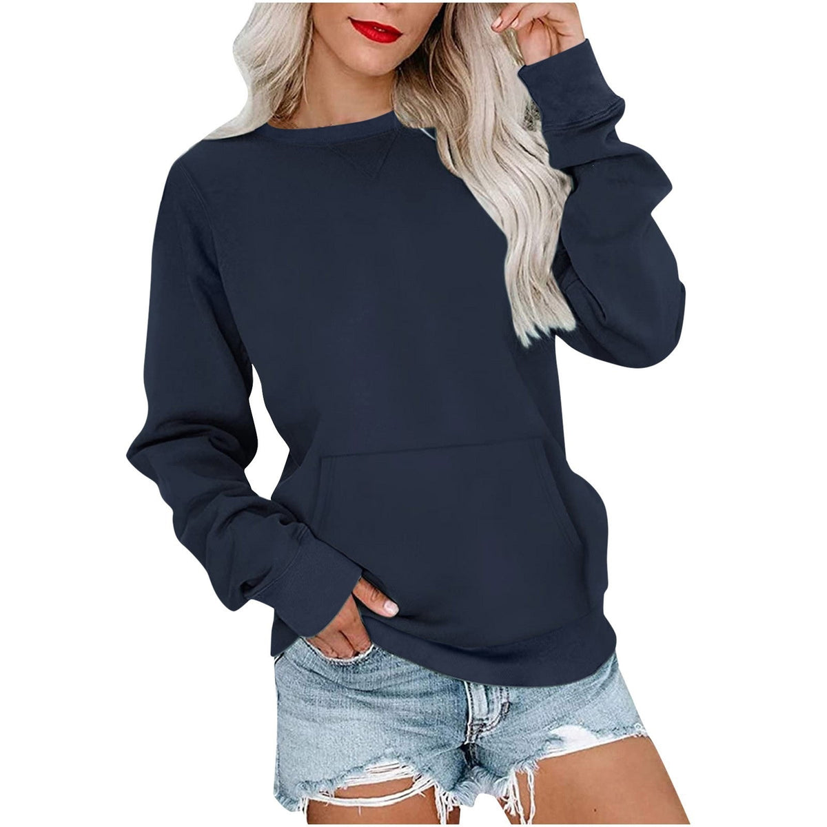 Women's Oversized Crewneck Sweatshirt with Kangaroo Pocket