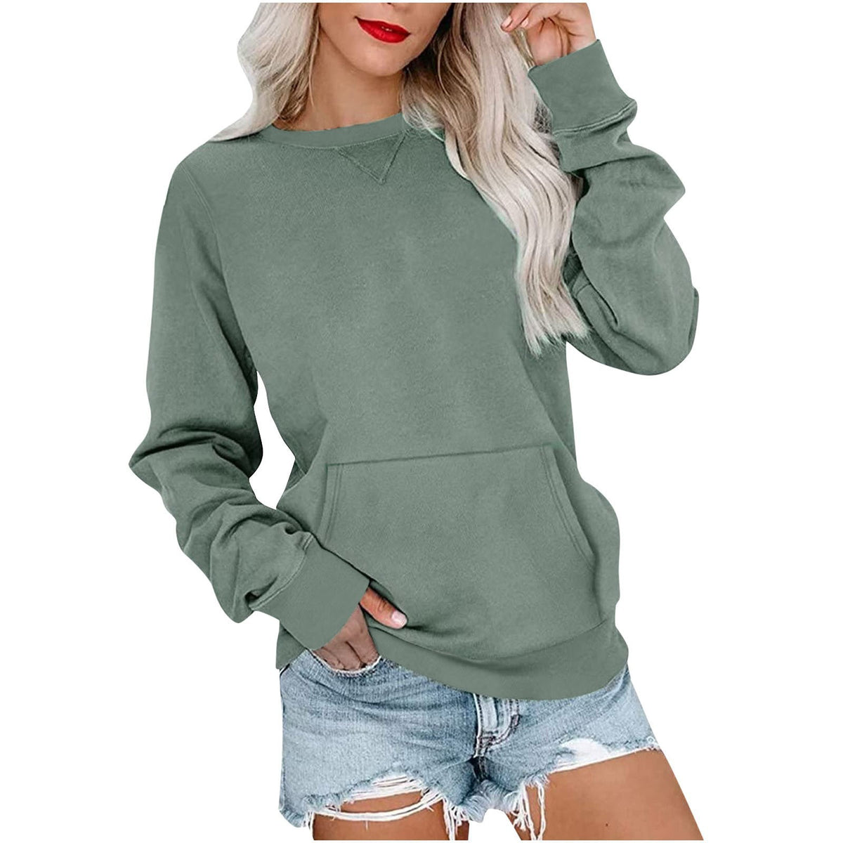 Women's Oversized Crewneck Sweatshirt with Kangaroo Pocket
