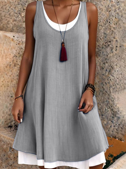 💃Women's Casual Loose Sleeveless Fake Two Piece Tank Dress