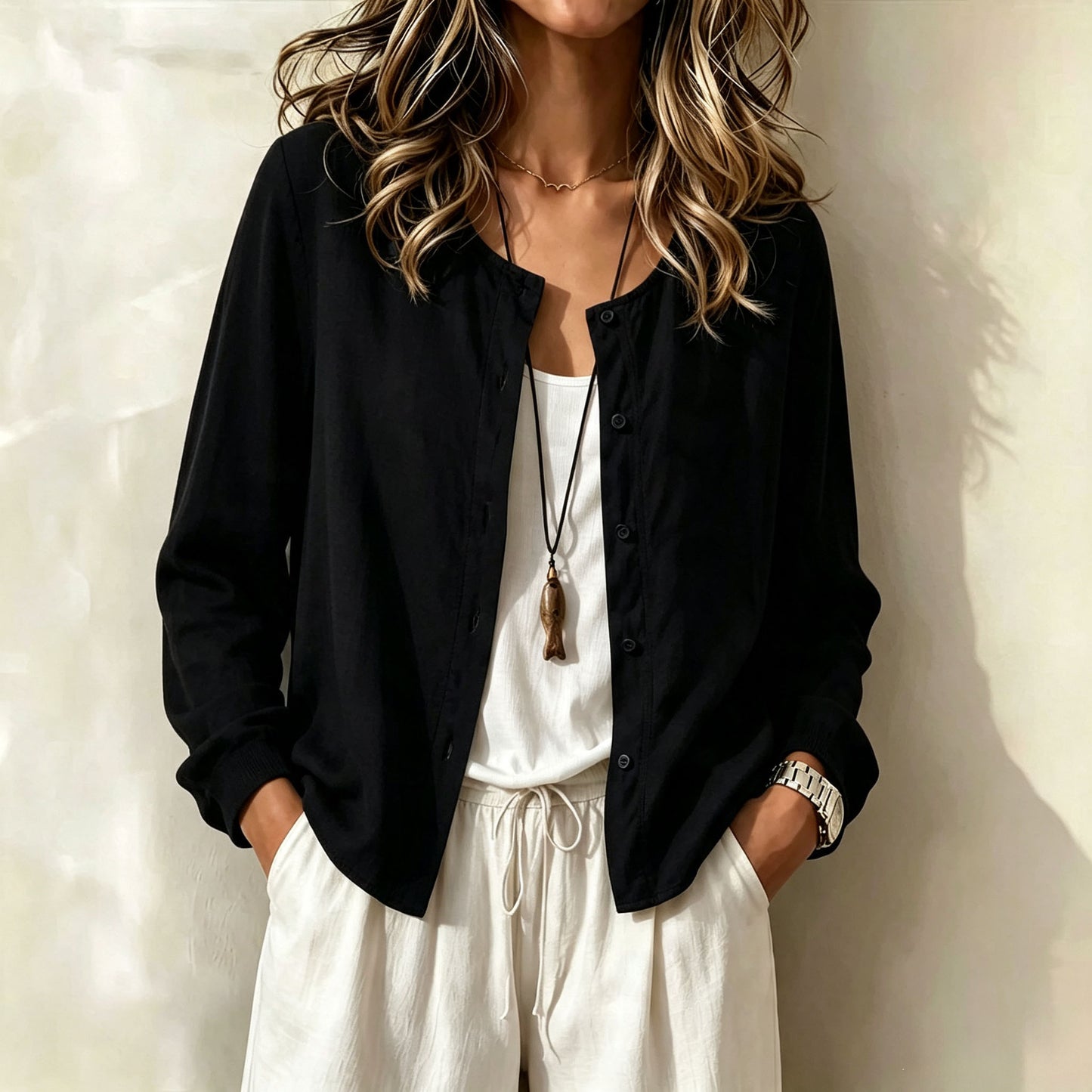 2026 Fall Elegant Long Sleeve Button Shirt | Loose Casual Open Front Blouse