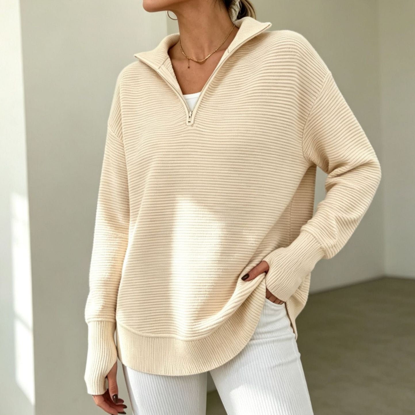 Women's Quarter‑Zip Knit Pullover Sweater