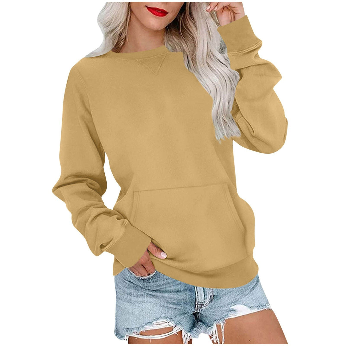 Women's Oversized Crewneck Sweatshirt with Kangaroo Pocket