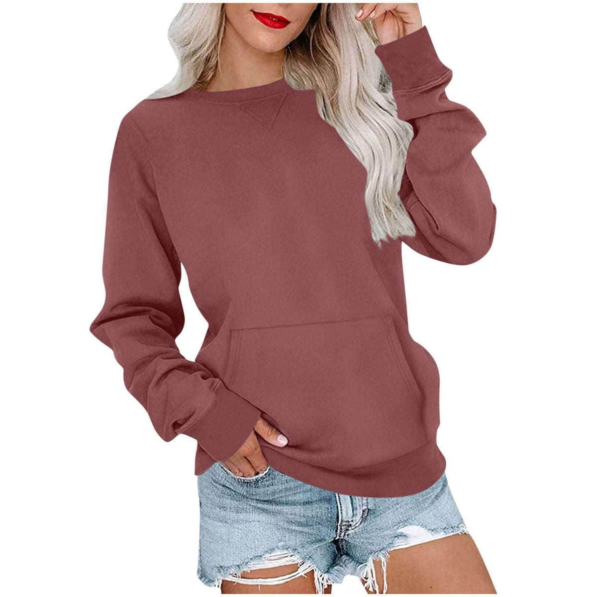 Women's Oversized Crewneck Sweatshirt with Kangaroo Pocket