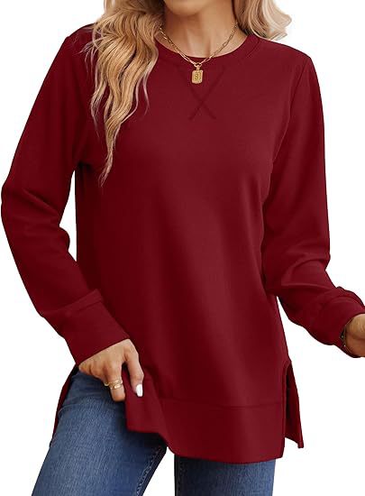 Women Loose Long Sleeve Tunic Top Side Slit