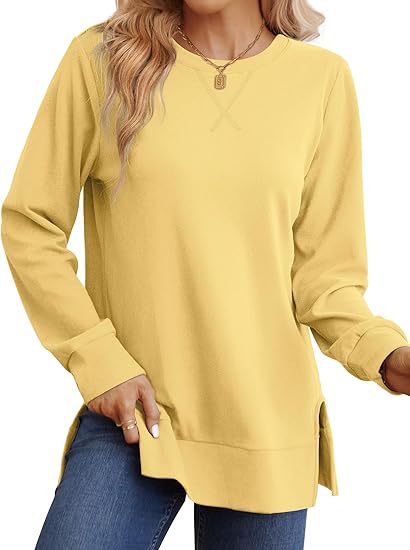 Women Loose Long Sleeve Tunic Top Side Slit
