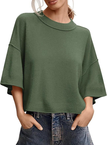 Women's Minimalist Crew Neck Oversized Knit Top