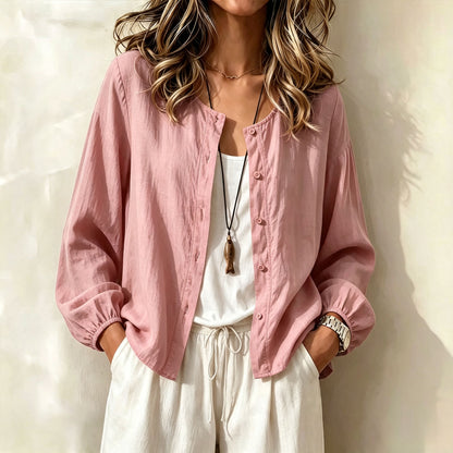 2026 Fall Elegant Long Sleeve Button Shirt | Loose Casual Open Front Blouse