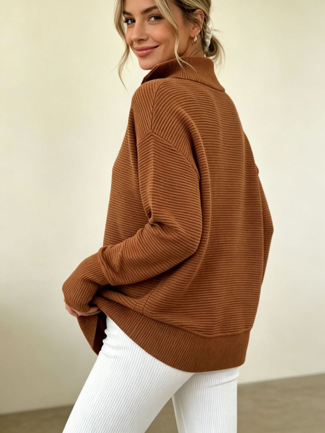 Women's Quarter‑Zip Knit Pullover Sweater styling