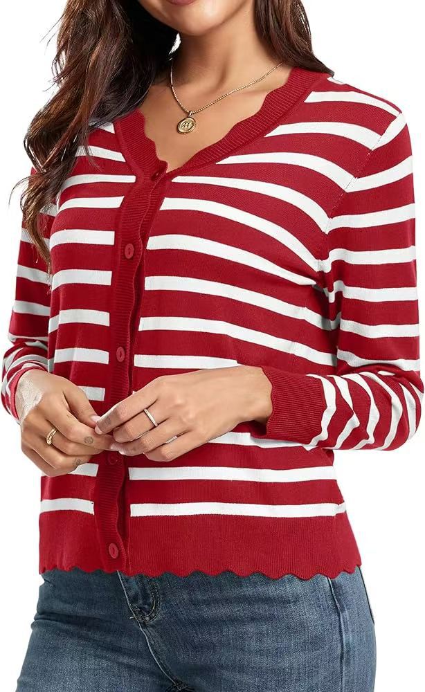 Red striped button cardigan