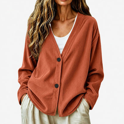 Women's Button Up Loose V Neck Corduroy Knit Cardigan Sweater, Long Sleeve Open Front Comfy Elegant Dressy Casual Outerwear Coat, Basic Fall Tops 2026