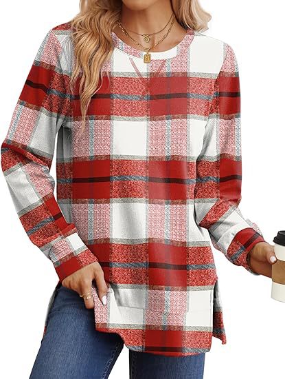 Women Loose Long Sleeve Tunic Top Side Slit