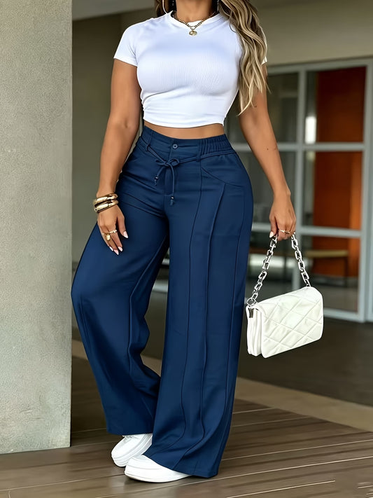 👖 LIMITED-TIME 50% OFF! 💥 Women's High-Waisted Straight Leg Trousers – Front Seam, Elastic Back, Versatile ✨