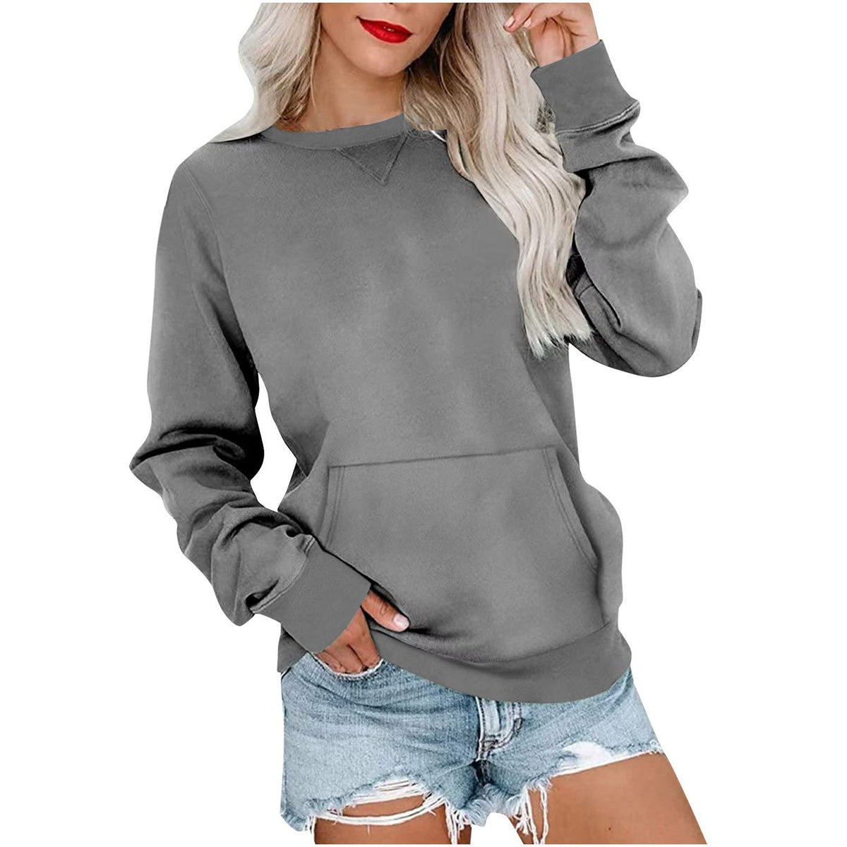 Women's Oversized Crewneck Sweatshirt with Kangaroo Pocket