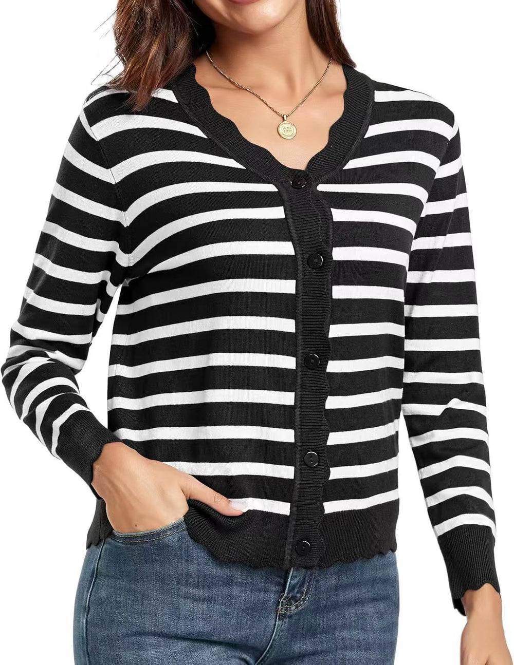 Black and white striped cardigan