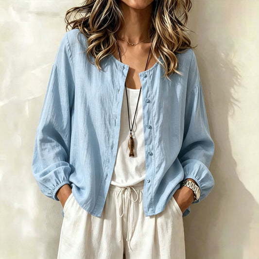 2026 Fall Elegant Long Sleeve Button Shirt | Loose Casual Open Front Blouse