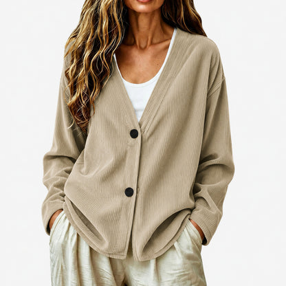 Women's Button Up Loose V Neck Corduroy Knit Cardigan Sweater, Long Sleeve Open Front Comfy Elegant Dressy Casual Outerwear Coat, Basic Fall Tops 2026