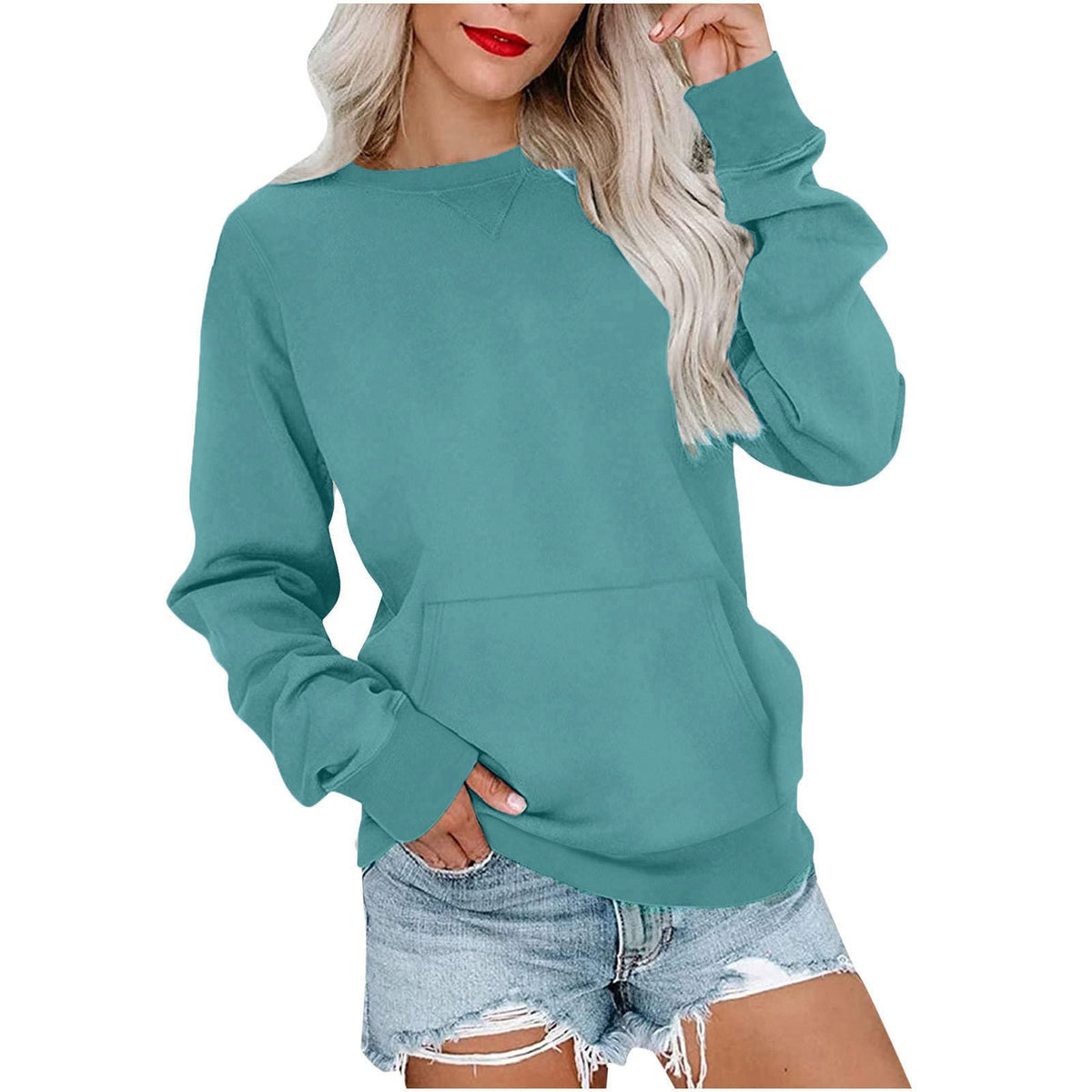 Women's Oversized Crewneck Sweatshirt with Kangaroo Pocket