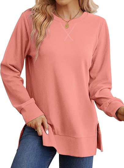 Women Loose Long Sleeve Tunic Top Side Slit