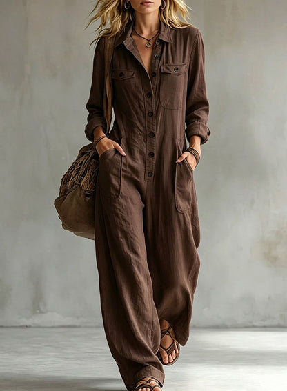 Women French Style Button Front Jumpsuit