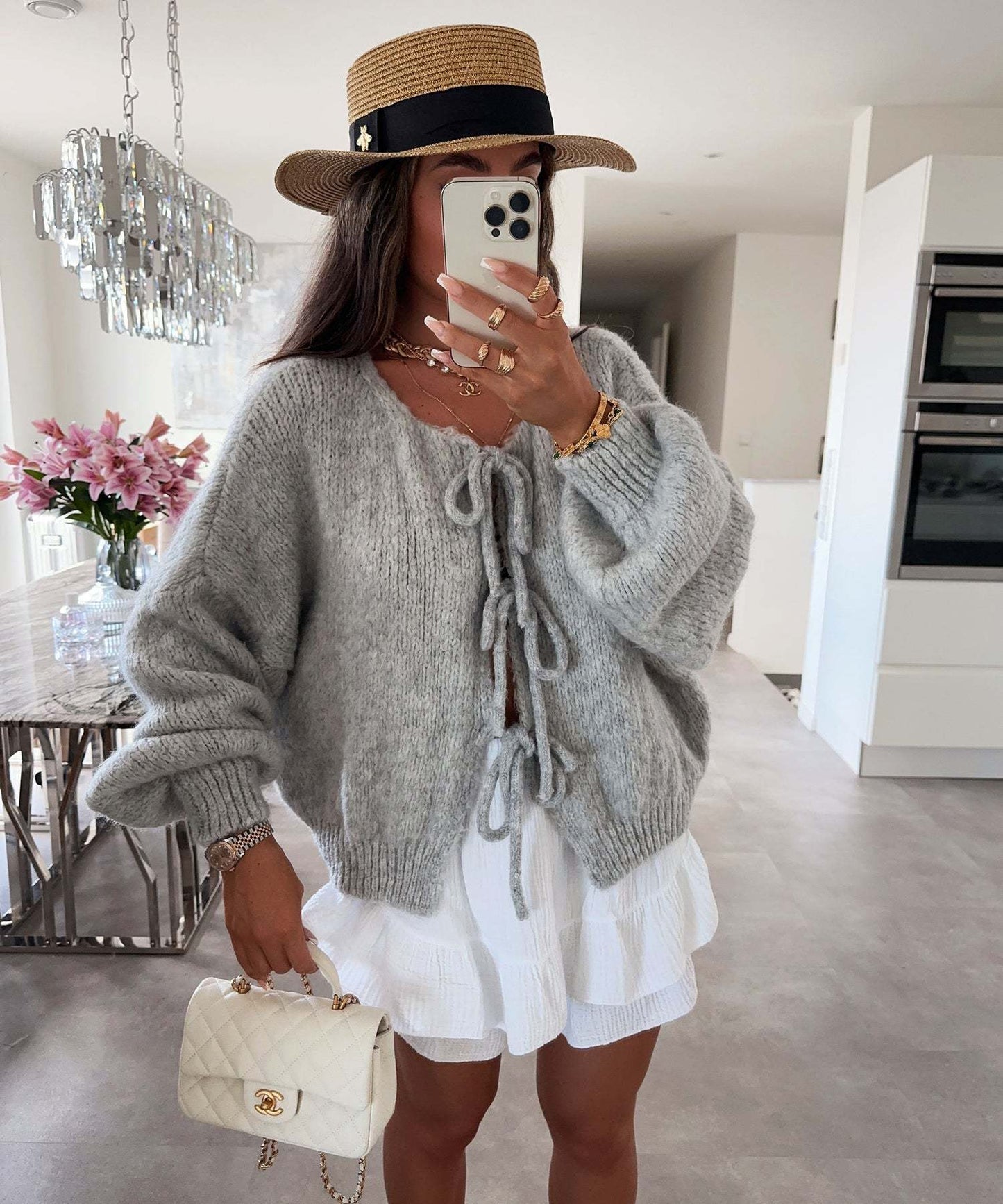 ✨✨Women's Tie Front Bow Cardigan Sweaters Chunky Knit Long Puff Sleeve Trendy Fall Winter Jacket Coats