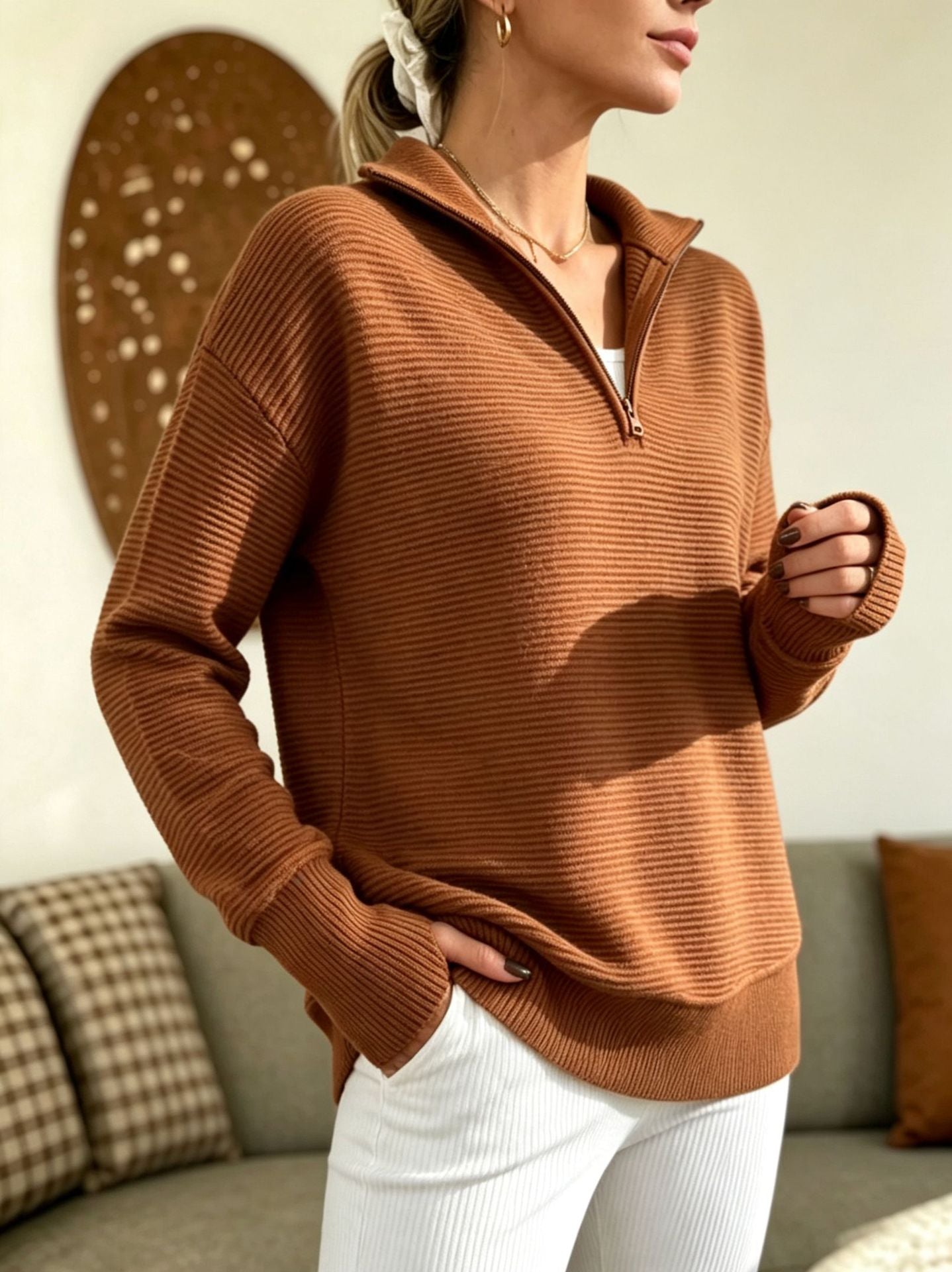 Women's Quarter‑Zip Knit Pullover Sweater