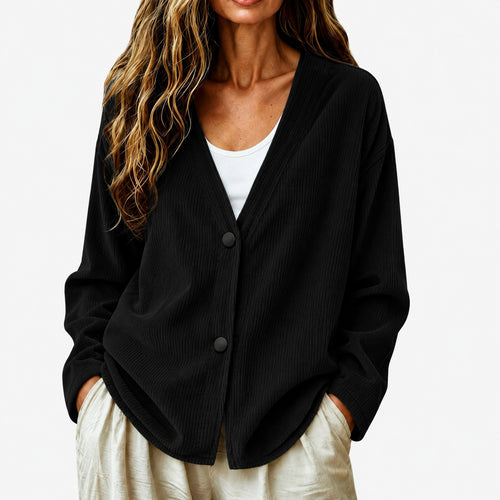 Women's Button Up Loose V Neck Corduroy Knit Cardigan Sweater, Long Sleeve Open Front Comfy Elegant Dressy Casual Outerwear Coat, Basic Fall Tops 2026