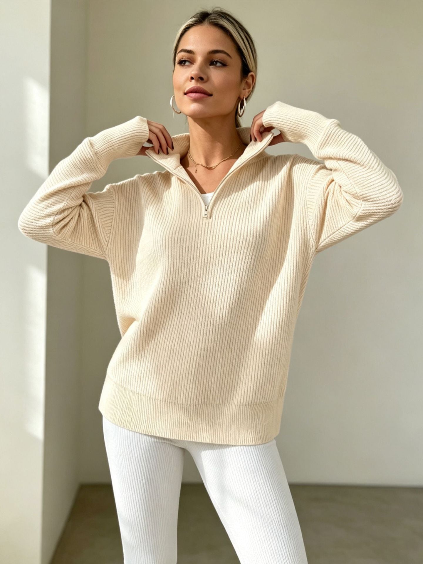 Women's Quarter‑Zip Knit Pullover Sweater
