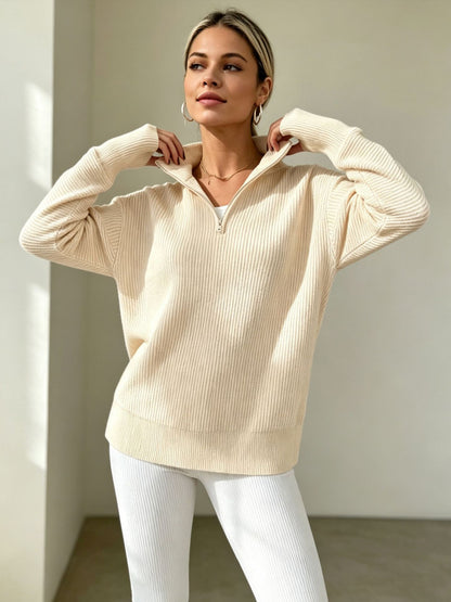 Women's Quarter‑Zip Knit Pullover Sweater